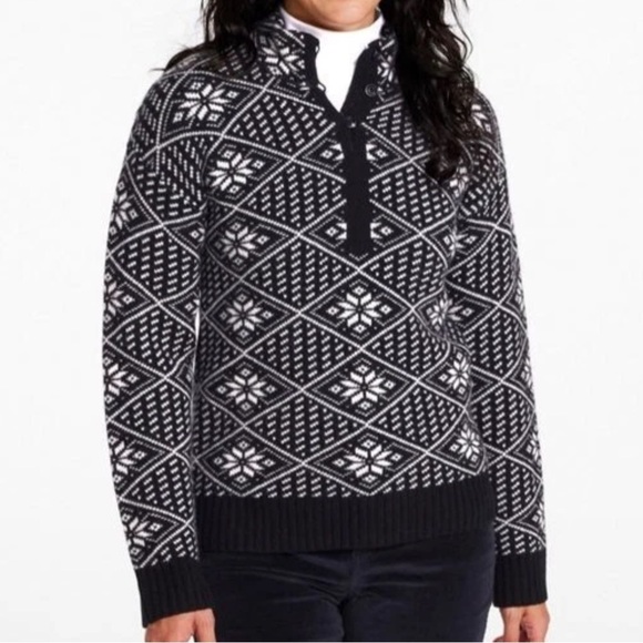 L L Bean Signature BLACK FAIR ISLE KINGFIELD MERINO WOOL SWEATER Women's Small - Picture 2 of 16